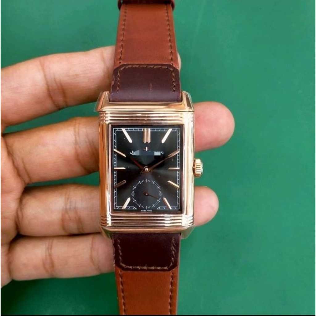 keren NDW SWISS JLC Reverso Duo Face Two face Rose Gold, black sunray dial Automatic