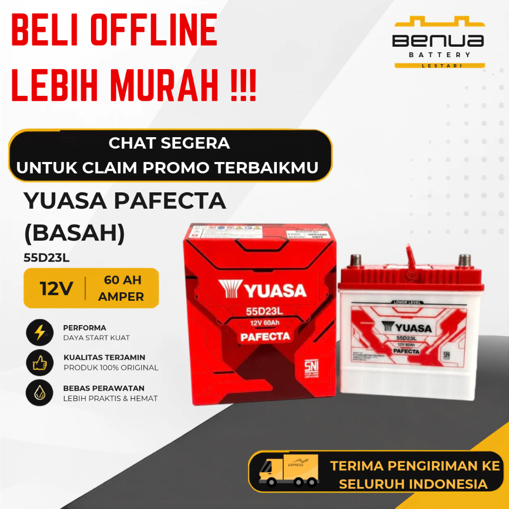 Aki Yuasa PAFECTA BASAH 55D23L / Aki Mobil 12V 60Ah / Aki 55D23L Original Yuasa