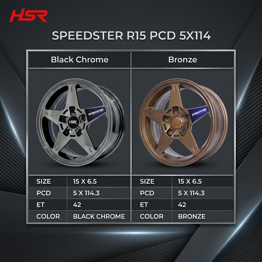 Velg R15 Baut 5 Black Chrome | HSR Speedster Ring 15 PCD 5X114