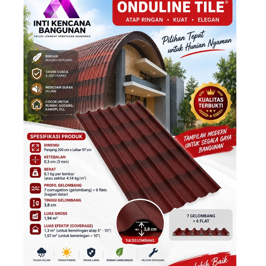 Atap bitumen onduline tile - Onduline tile, Dual red 3D