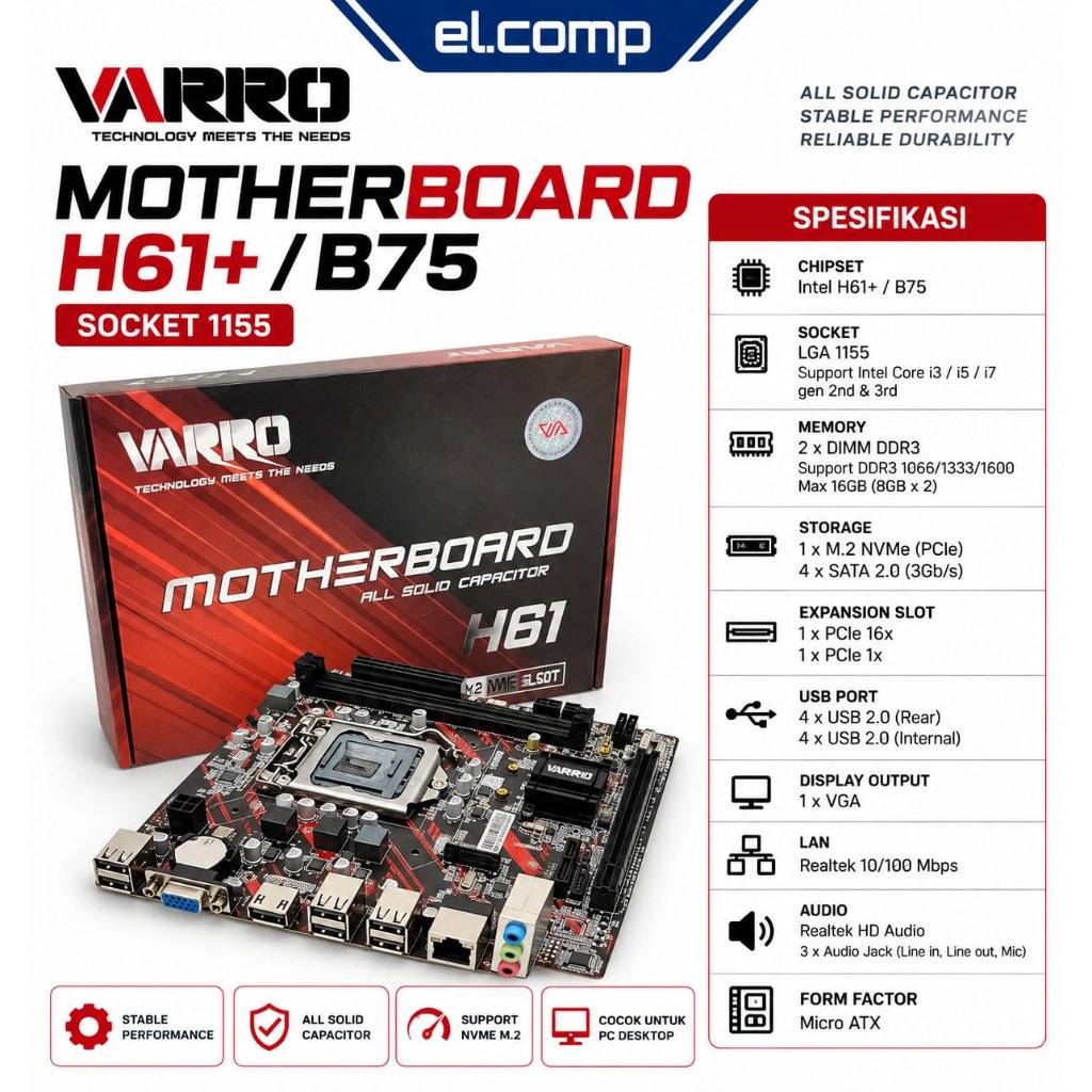 MOTHERBOARD VARRO H61+/B75SOCKET 1155