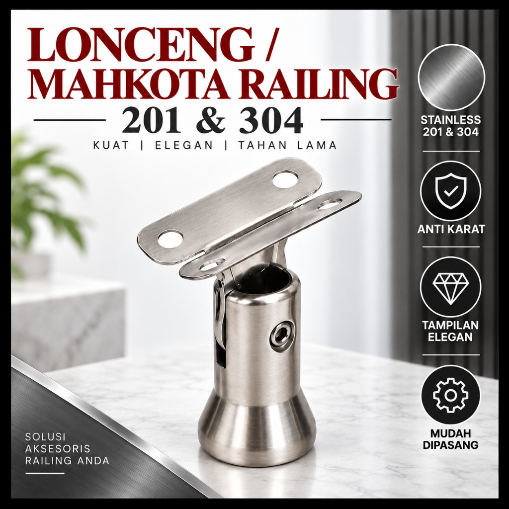KEPALA TIANG RAILING TANGGA MAHKOTA RAILING TANGGA STAINLESS LONCENG TIANG TANGGA STAINLESS 203 & 30