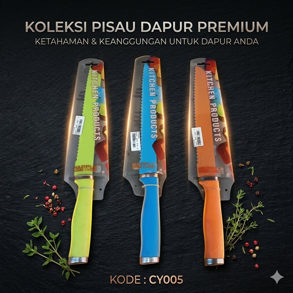 Happily Home Living Pisau Roti Bergerigi Stainless Steel Warna Pastel CY005