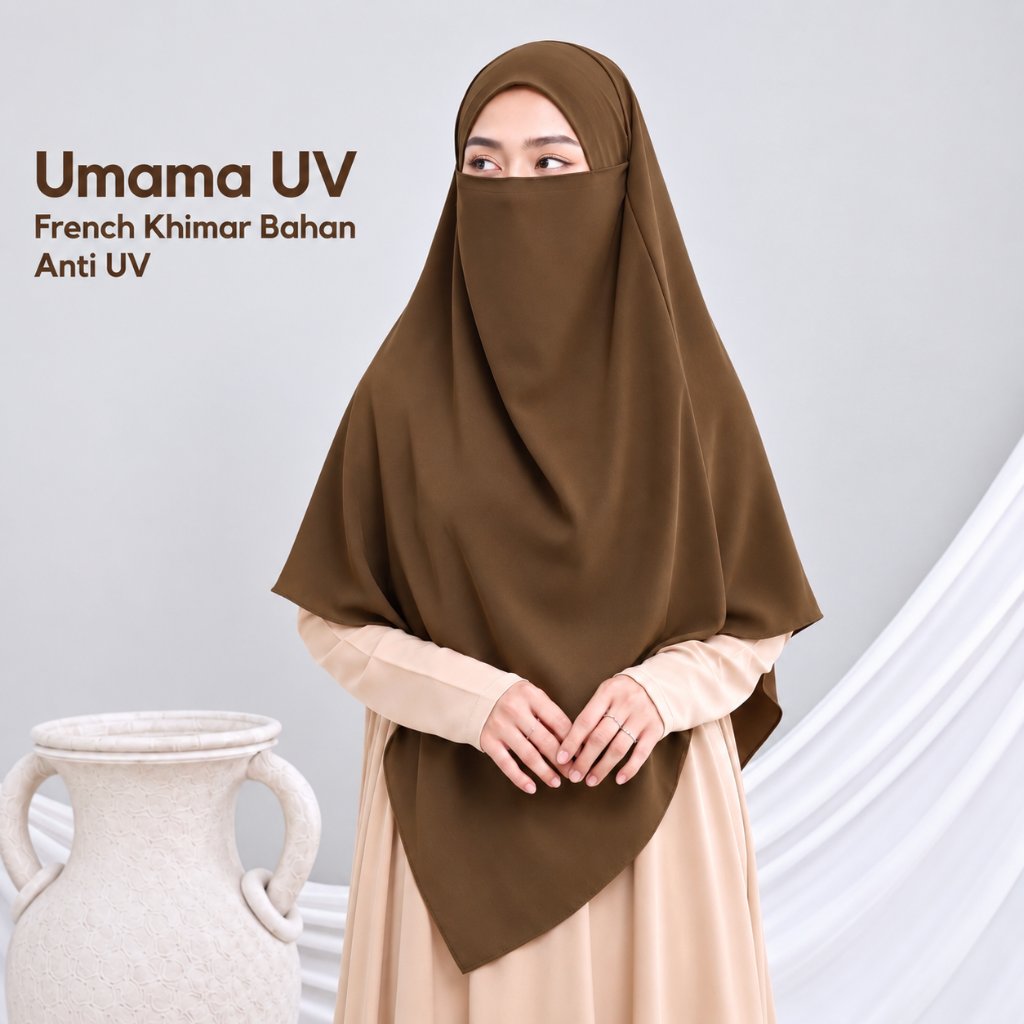 UMAMA - French khimar anti UV syari cadar tali kerudung Instan medium fk burgundy By Zephyr Wai