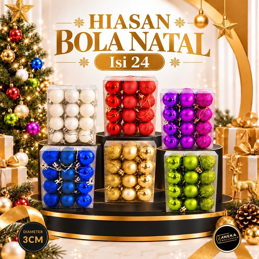 Hiasan Bola Pohon natal 3cm Bola Hias Pohon NataL Aksesoris Pohon Hiasan Natal Dekorasi Christmas