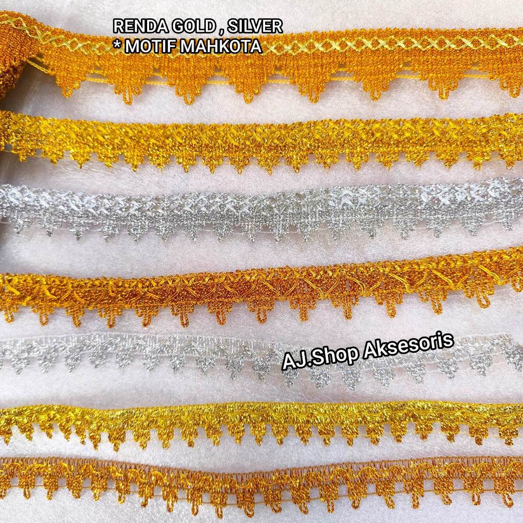 Renda mahkota gold/silver /renda silver india/renda 611 lebar 2 cm