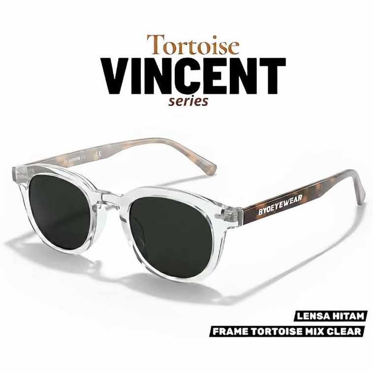 BYOEYEWEAR Kacamata Hitam Tortoise Vincent Series Frame Tortoise Mix Clear Lensa Hitam Unisex Korean