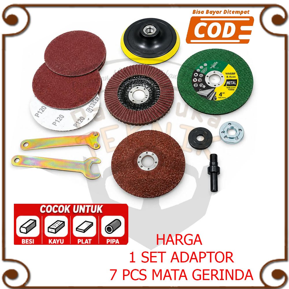 PAKET 6 Item Aksesoris Gerinda 4" Amplas Poles Tatakan Amplas Batu Poles/Poles Arbor Bor Jadi Grinda