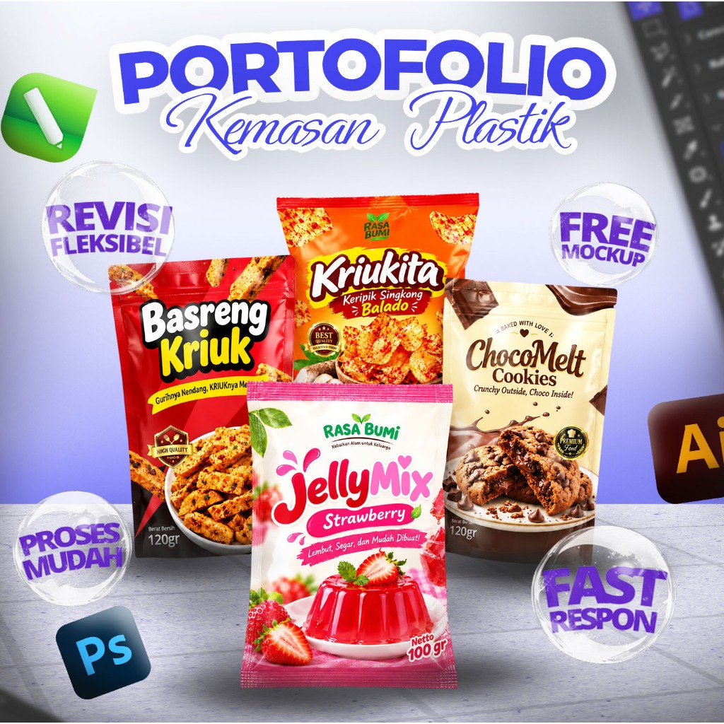 Jasa Desain Kemasan Plastik, Pouch, Snack Premium | Custom Packaging Profesional