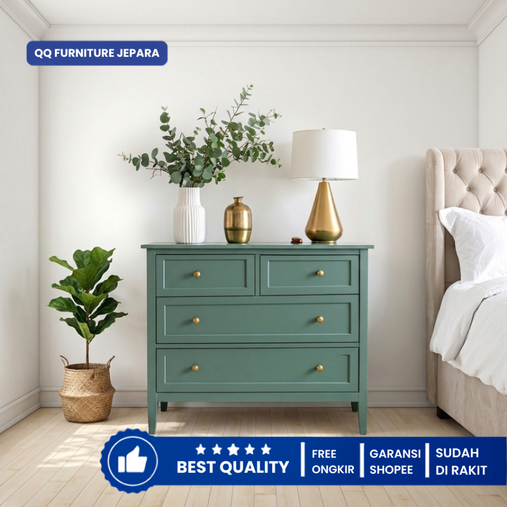 Dresser Minimalis 4 Laci 60x40x80cm Lemari Laci Kabinet Penyimpanan Multifungsi Meja Dekorasi QQ Fur
