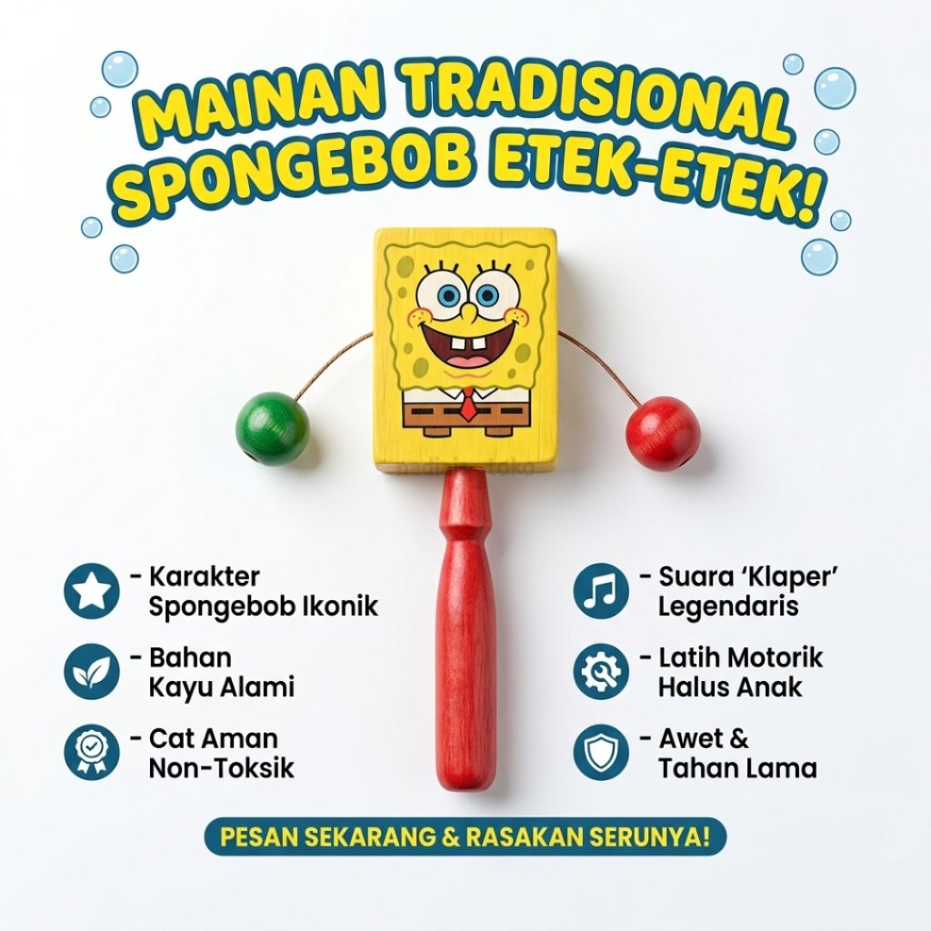 Mainan Kayu Spongebob Etek Spongebob Mainan Genggam Jadul Tradisional