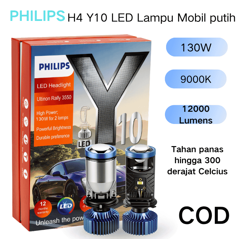 Philips H4 Y10 LED Lampu Mobil 100W Ultra Terang 13500 Lumens