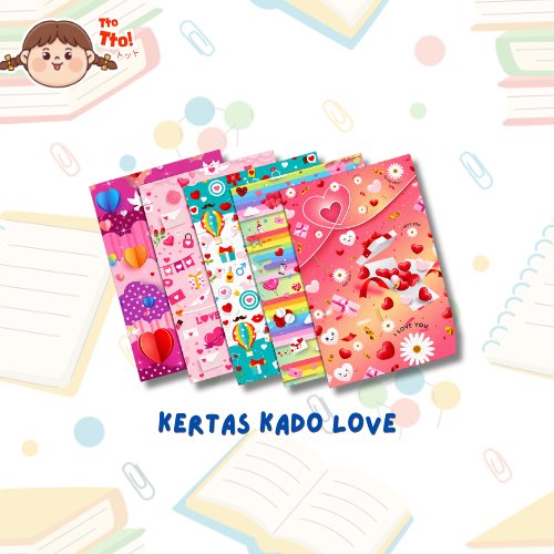 TTOTTO Kertas Kado Love | Kertas Kado Motif Love | Kertas Pembungkus Hadiah | Kertas Kado Valentine 