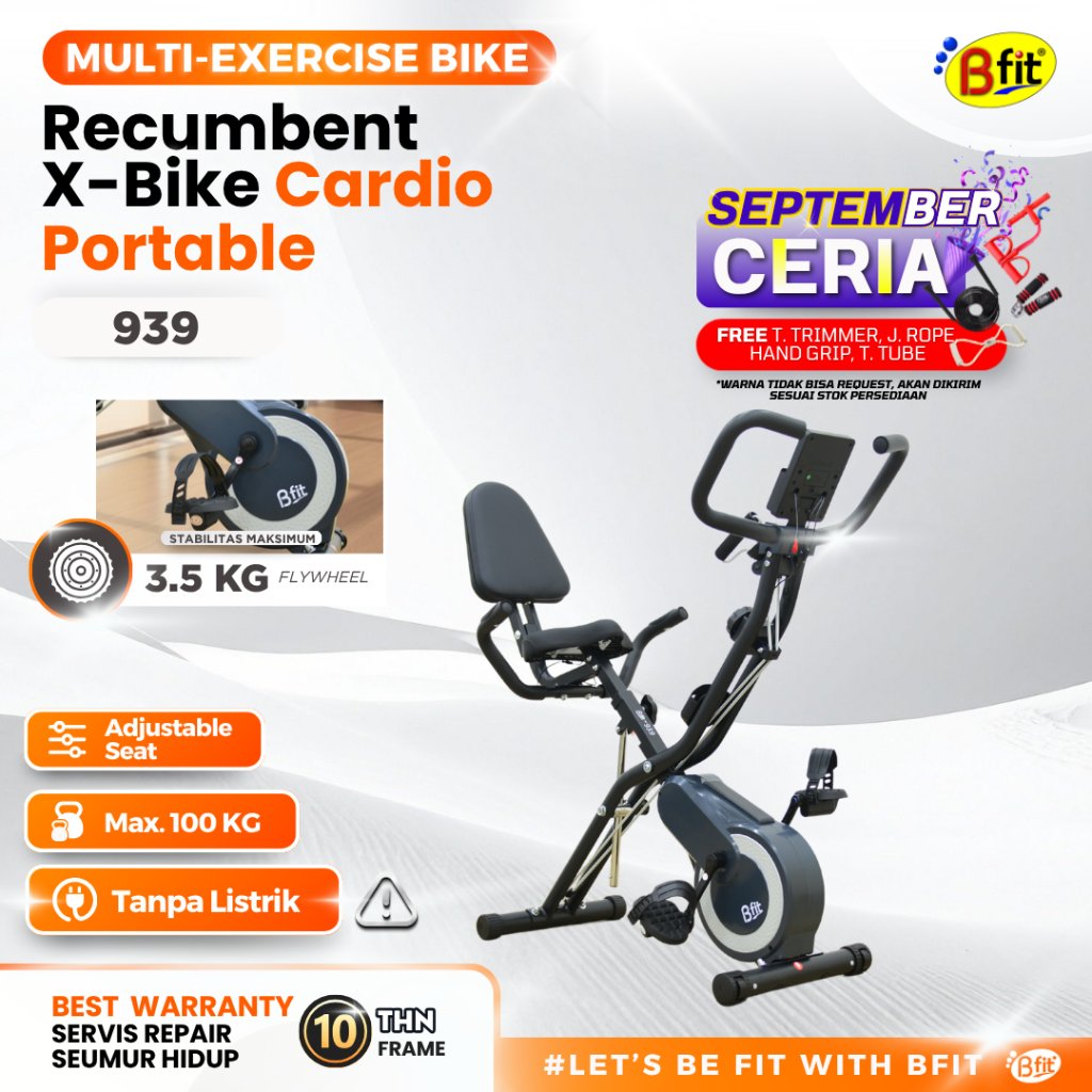 Sepeda Statis BFIT 939 Recumbent X-Bike Sepeda Olahraga Cardio Murah Portable Alat Fitness Gym