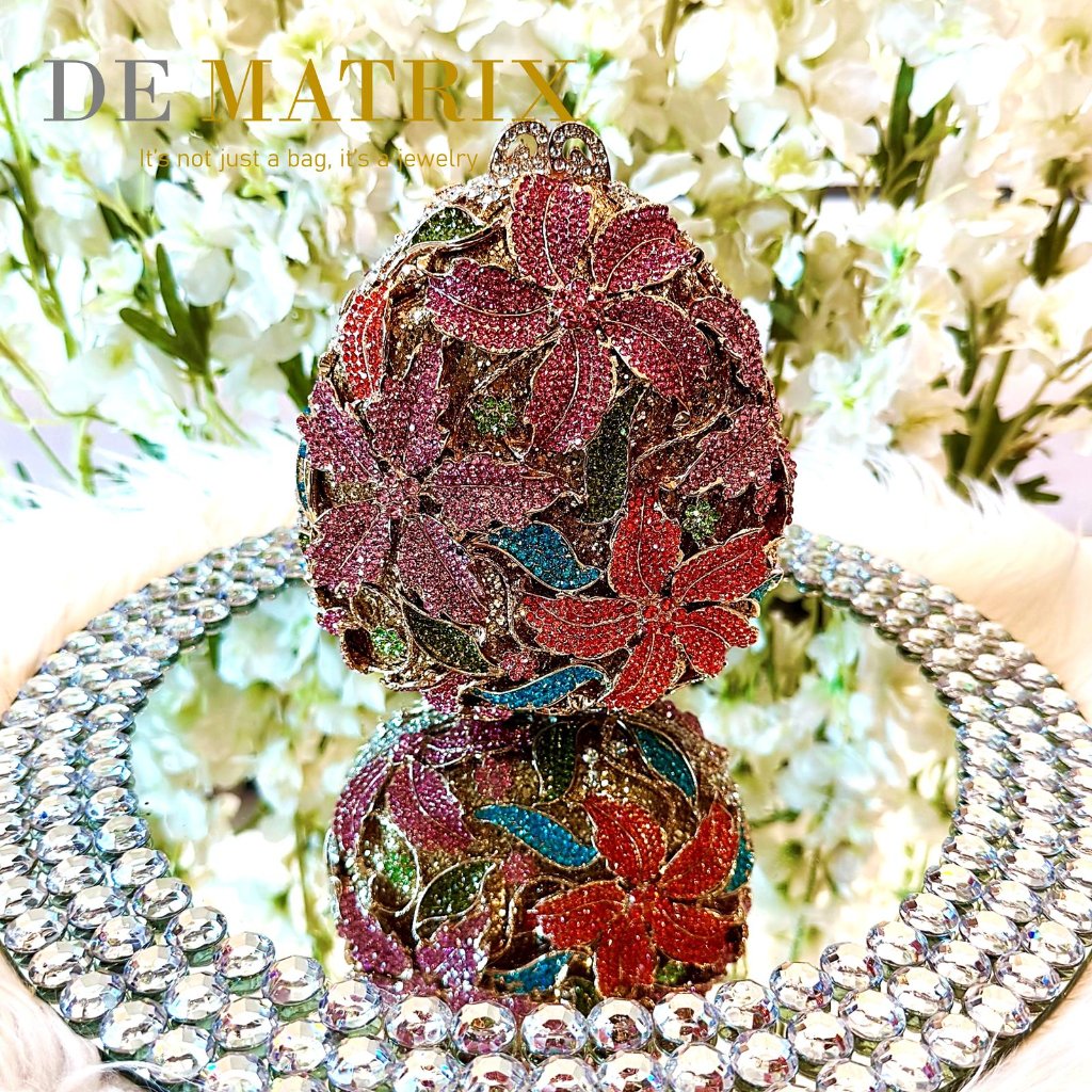 Tas Pesta Wanita / Party Clutch Crystal Kristal Swarovski Rhinestone Premium Hawai Bunga Flower Kemb
