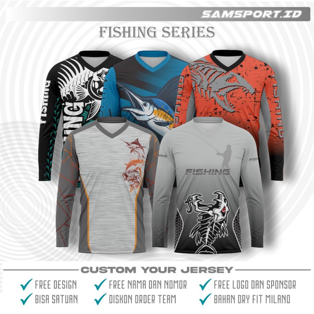 Baju Kaos Jersey Mancing Full Printing Bahan Drifit Milano Free Custom Nama Bisa Satuan