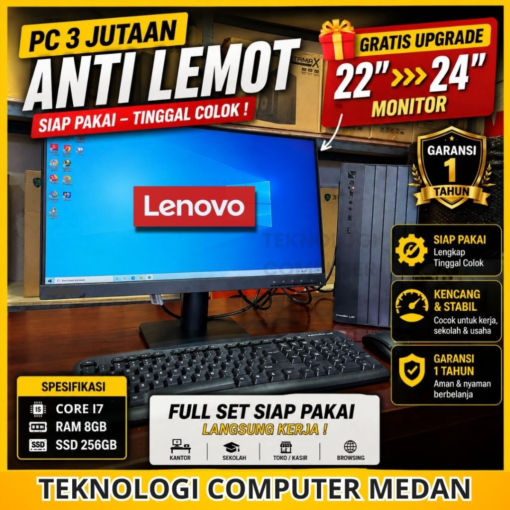 Core i7 | Full Set | LENOVO 24" | Komputer Kantor Admin Sekolah | CPU PC Rakitan