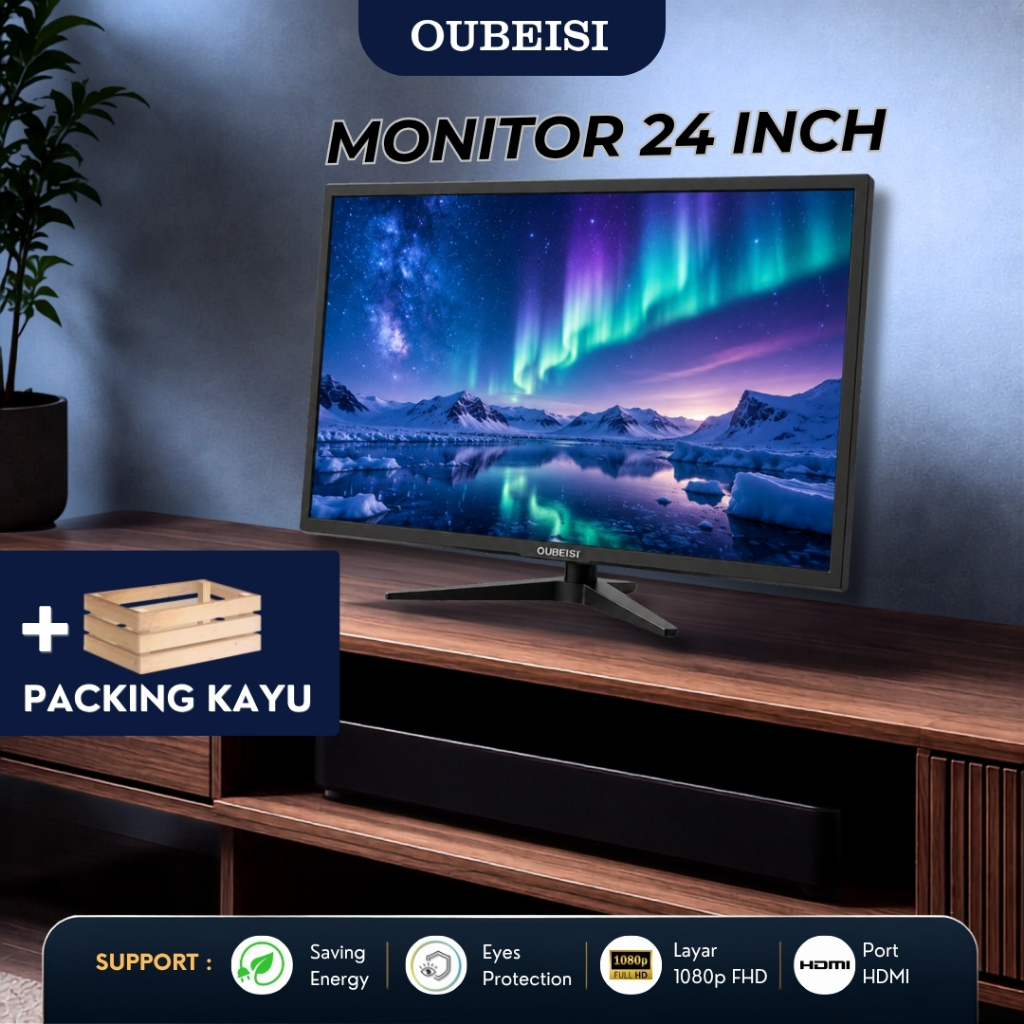 OUBEISI Monitor Komputer 19/20/22/24 Inch LED Full HD VGA HDMI Anti Radiasi Eye Care Monitor PC Mura