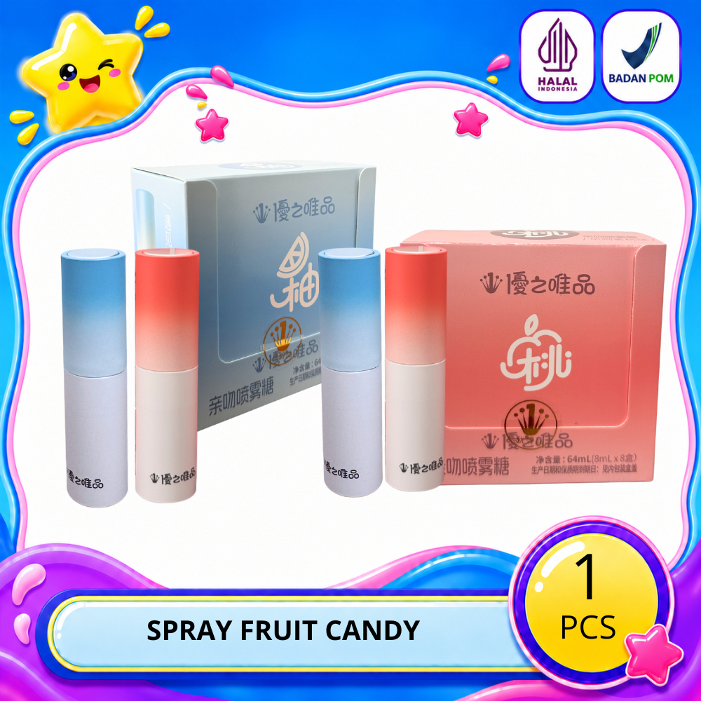 Spray Fruit Candy Permen Semprot Cium Rasa Persik Jeruk Bali Premium Halal BPOM Aroma Buah Menyegark