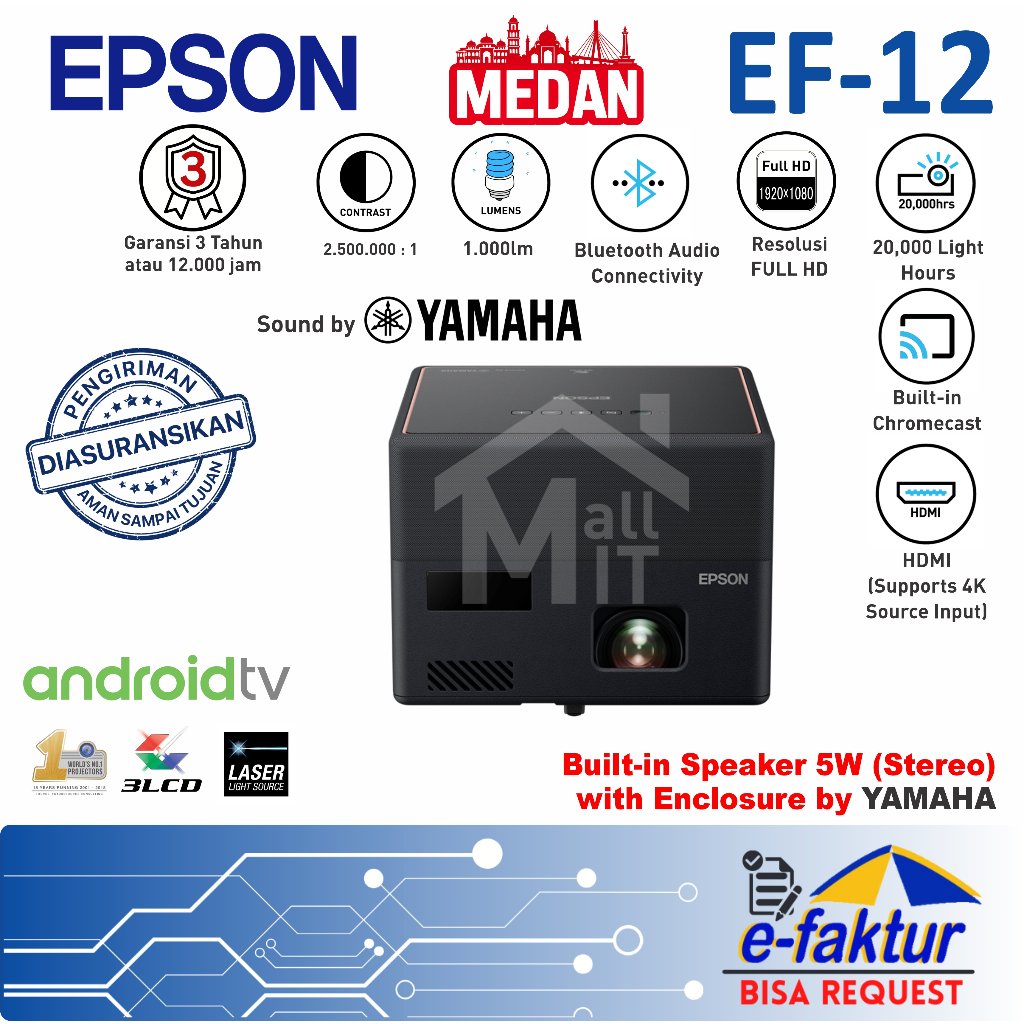 MALLIT EPSON Proyektor EPSON Mini  EF-12 EF12  EF 12 Full HD 1.000 Lumens Laser Projection TV Medan