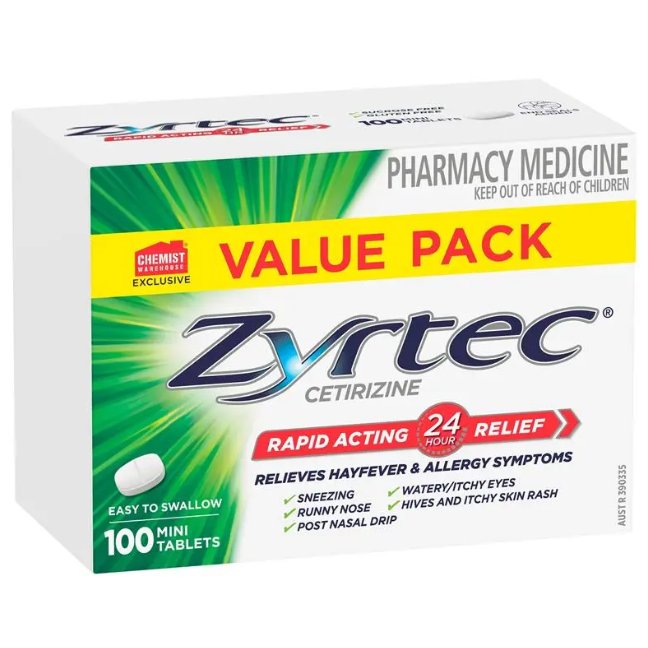 Zyrtec 10mg 100 Tablets Exclusive Size | Original Australia Obat Gatal & Alergi