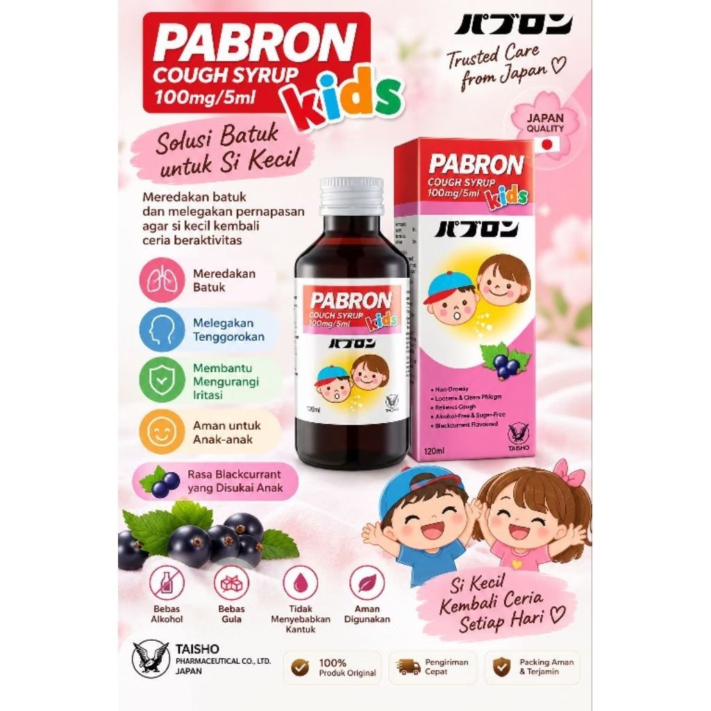 PABRON COUGH KIDS 100mg/5ml 120ml – Sirup Batuk Anak| Blackcurrant | Original Malaysia