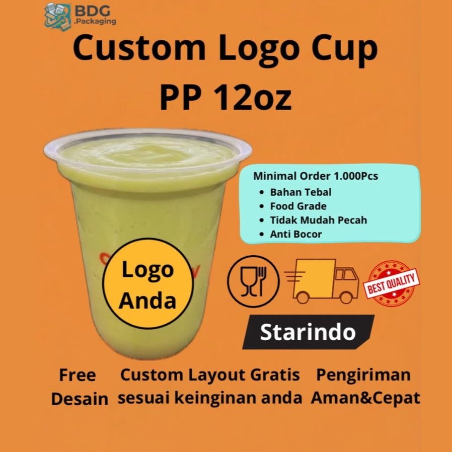 Gelas Cup PP Oval 12oz | Sablon Gelas Cup PP Oval