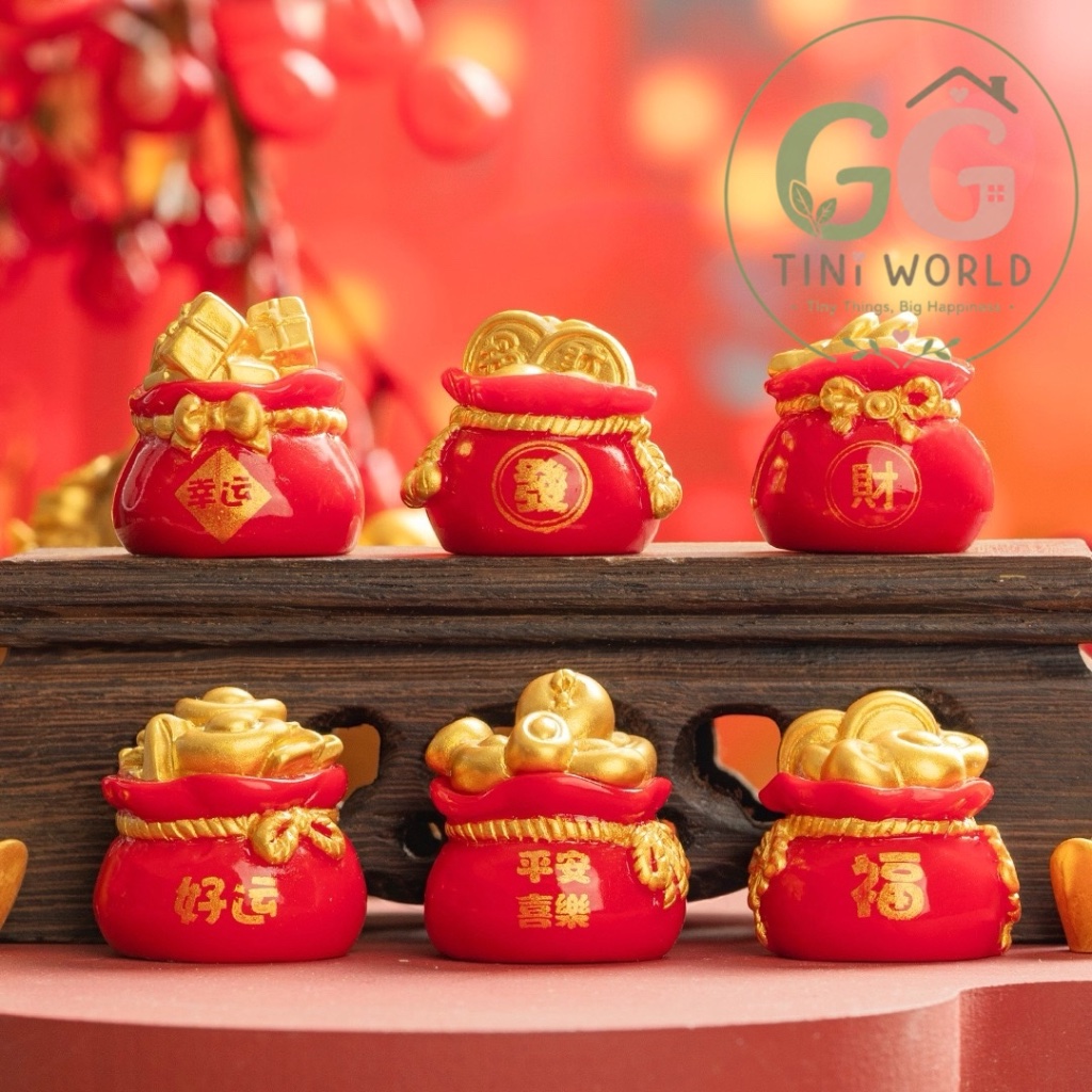 GGTINIWORLD GG087 1pcs Miniatur Fortune New Year Golden Accessories New Year Lucky Bag Mini Diorama 