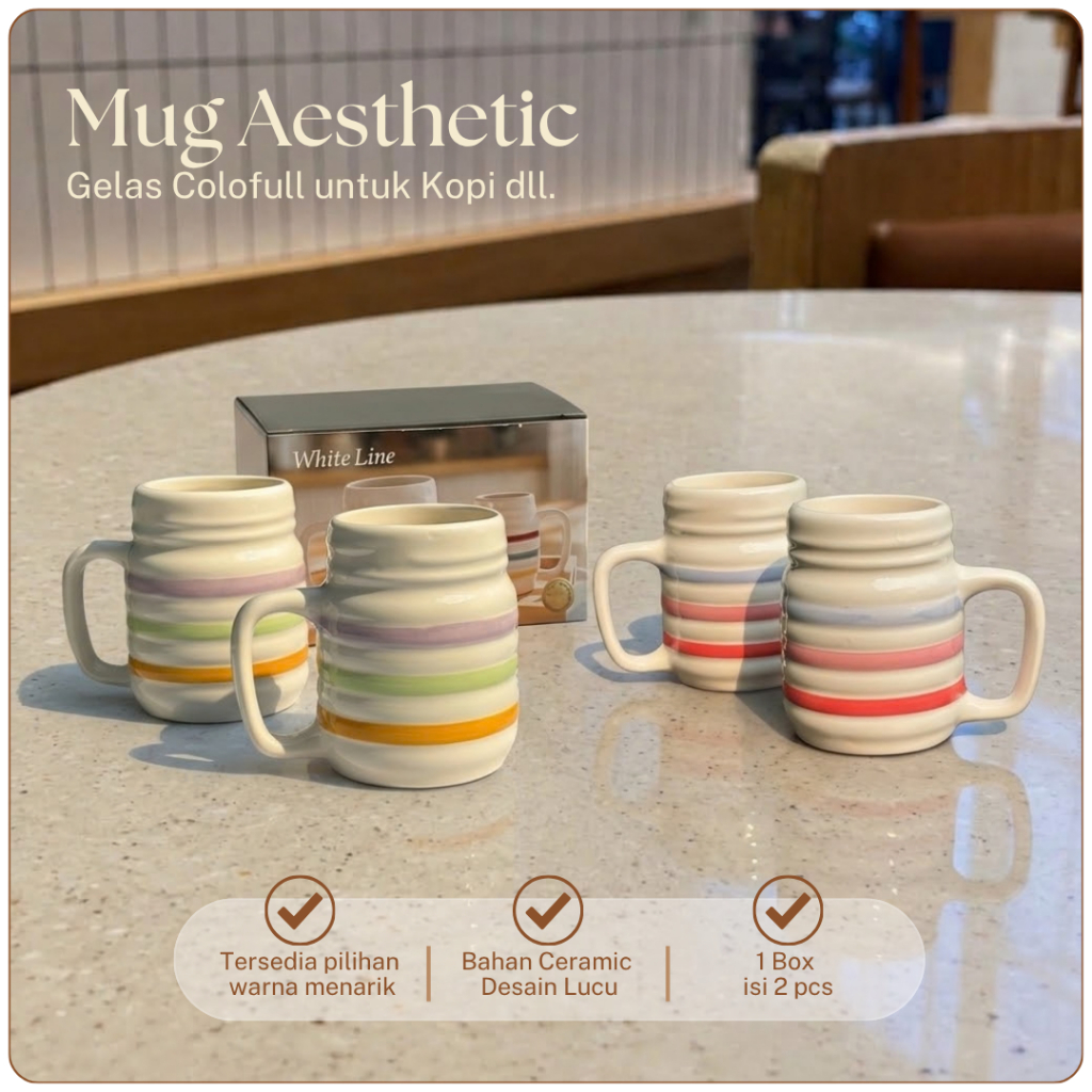 Mug Keramik Aesthetic / Gelas Kopi Lucu Kapasitas 250 ML