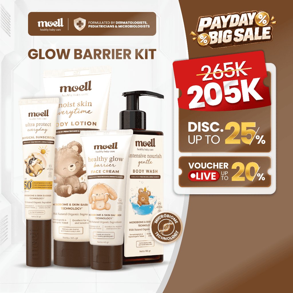 [TERMURAH] ISI 4 PRODUK - Moell Glow Barrier Kit Body Lotion 185gr & Face Cream 40gr & Physical Suns