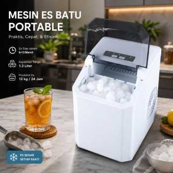 Mesin Es Batu Kristal Mini SIGAL 1.3L 12Kg 100W Portabel Putih