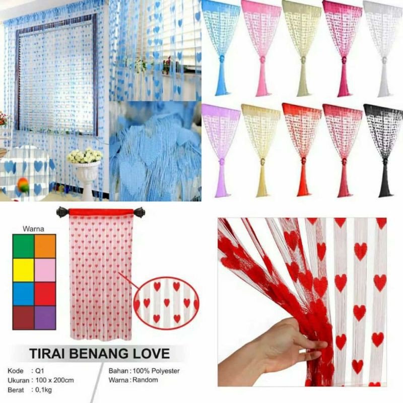 Tirai Benang Motif Love / Tirai Benang Kamar /Tirai Benang Import