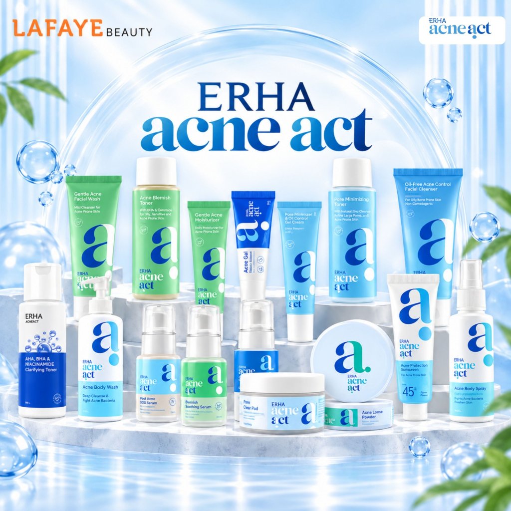 ERHA Acneact Acne Spot ACSBP Toner Sunscreen Powder Moisturizer Body Wash Perawatan Kulit Jerawat