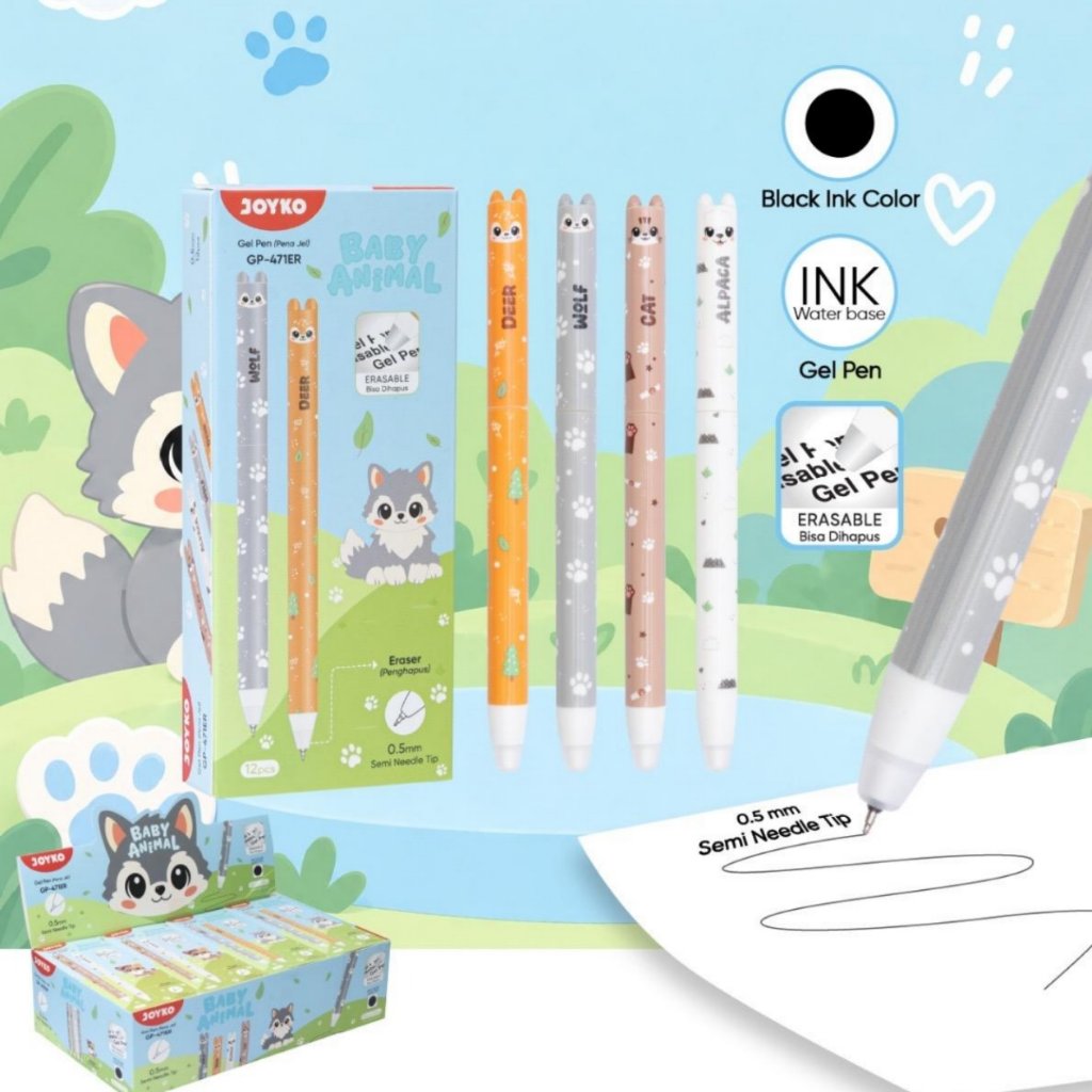 Erasable Pen Pulpen Gel Bisa Dihapus 1 Pack GP-471ER 0.5mm Isi 12 //Pulpen Bisa Hapus