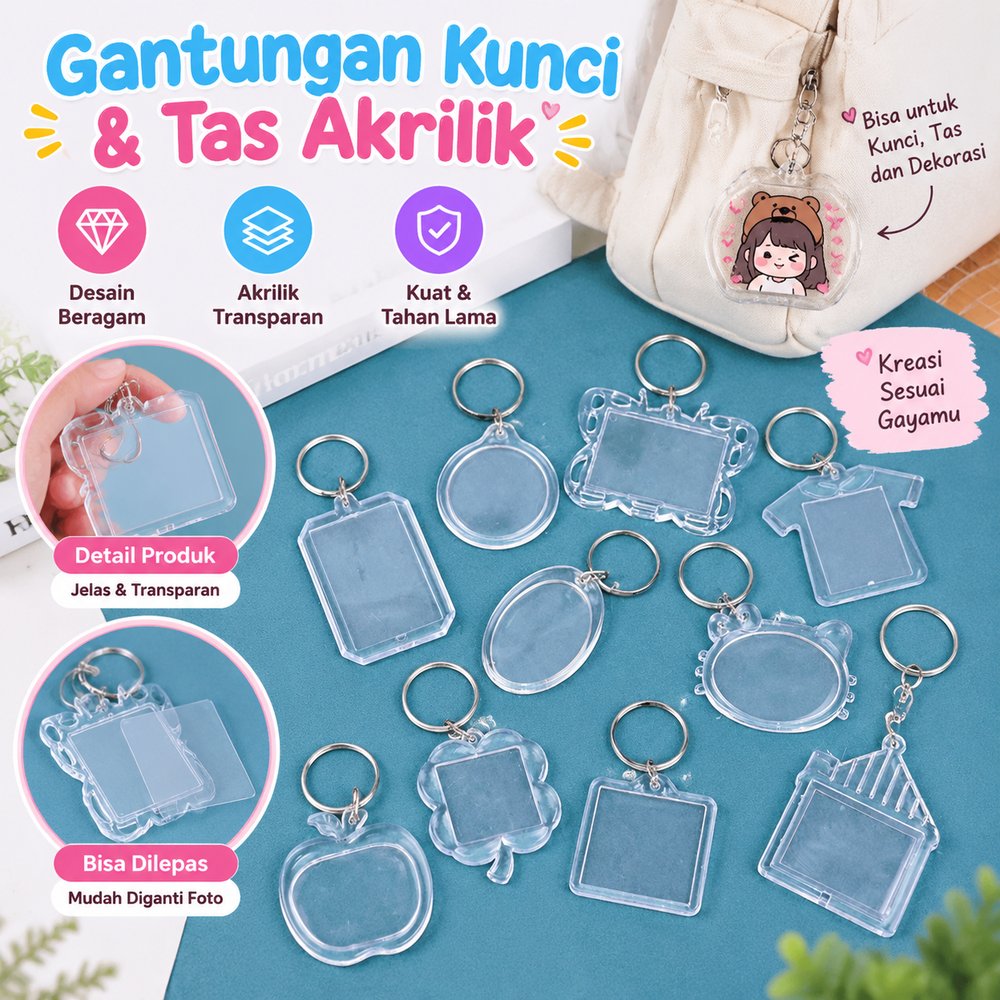 G6821 Gantungan Kunci Akrilik / Keychain Akrilik Bening Polos Insert Photo / Gantungan Tas
