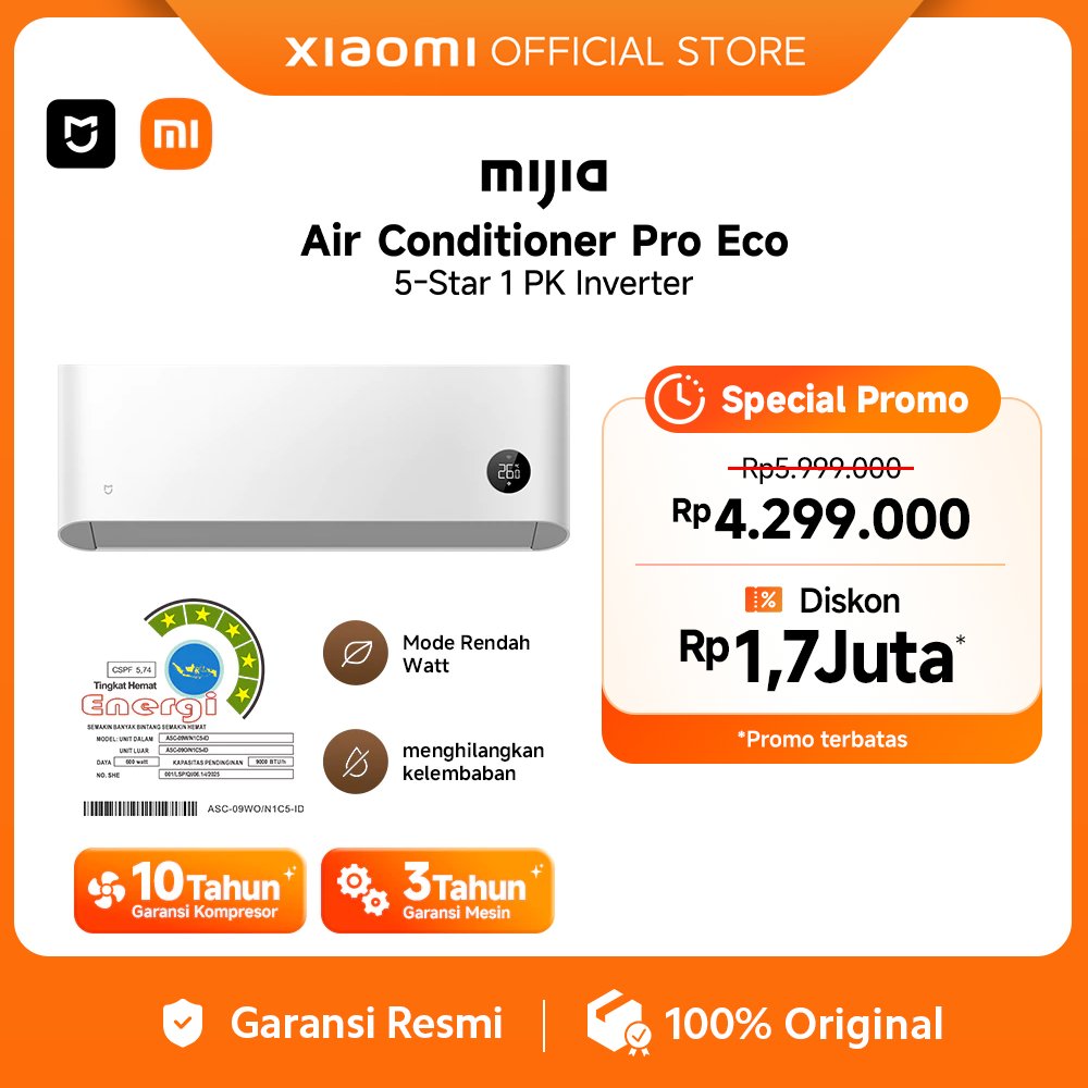 [Unit Only] Xiaomi Mijia AC Air Conditioner 1 PK Inverter Pro Eco 5-Star | Low Watt | Smart Control 