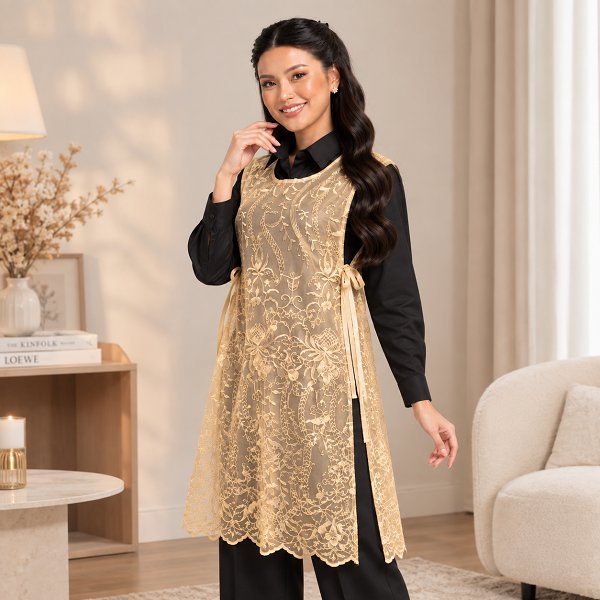 Long Vest Brukat Outer Cardigan Rompi Panjang Ikat Samping Outerwear Kardigan Muslim Baju Kondangan 