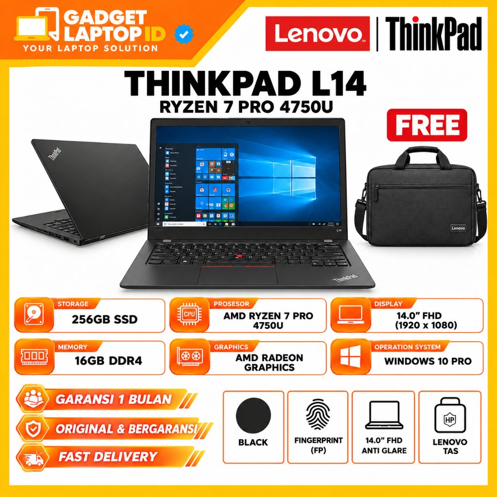 Laptop Kerja Lenovo Thinkpad L14 Ryzen 5 4500U | L14 Ryzen 7 Pro 4750U 16GB 1TB Full Hd Ips Terlaris