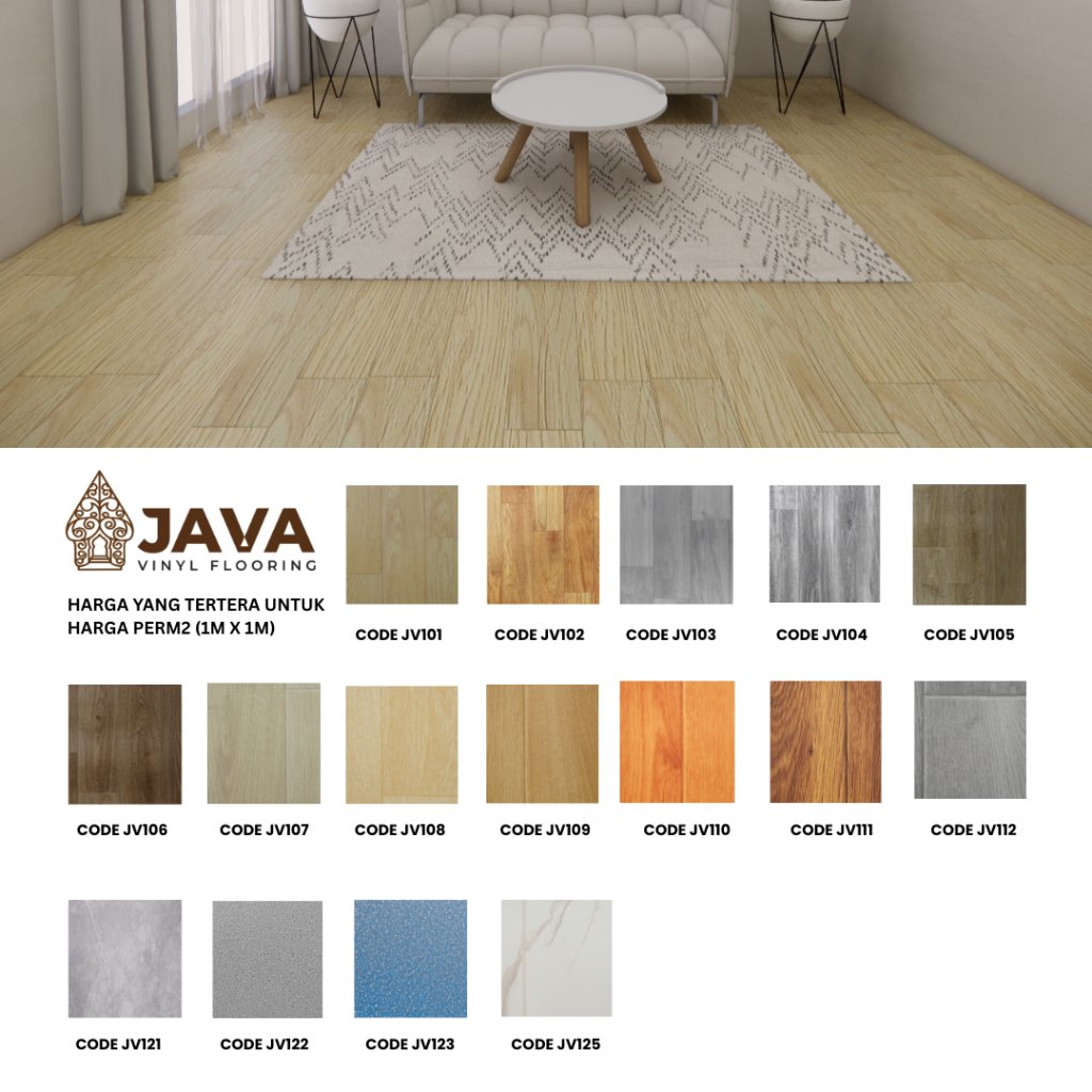 Lantai Vinyl Roll Java 1mm Motif Kayu / Vinyl Rollan Meteran / Karpet Lantai Murah