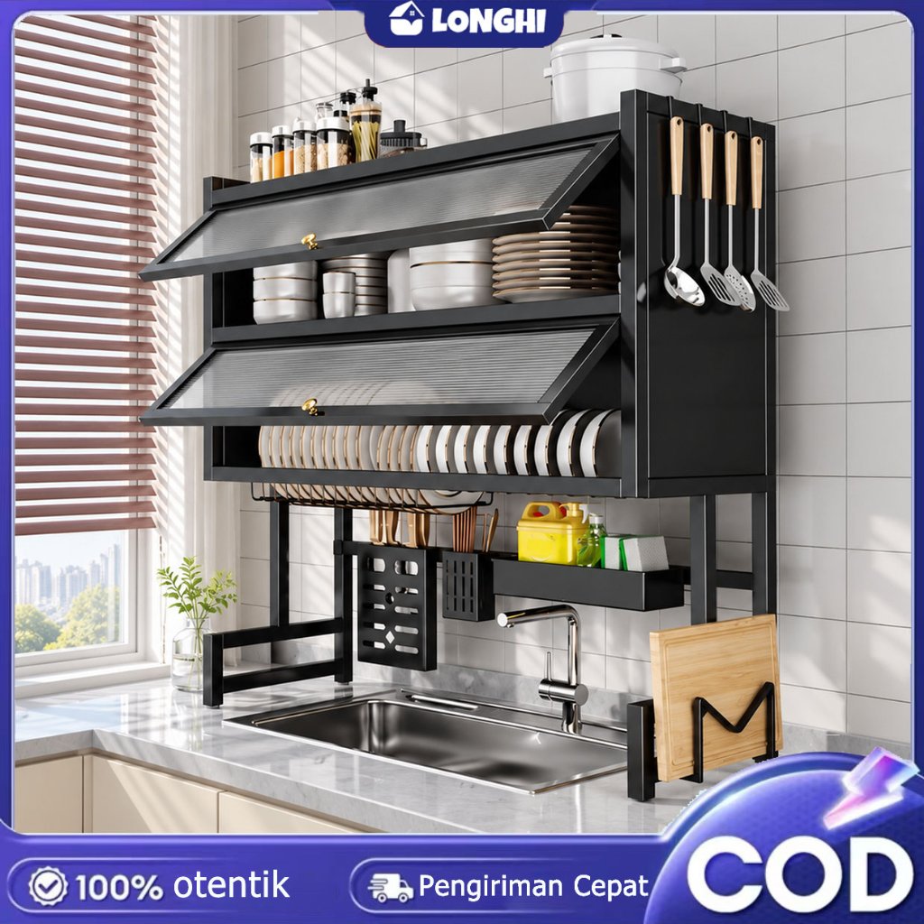 Rak Wastafel Dapur Multifungsi Stainless Steel/ Drainer Penyimpanan Dapur / Rak Piring Tertutup/ Rak