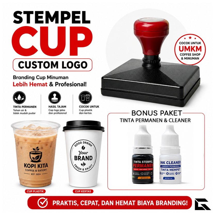 STEMPEL CUP MINUMAN CUSTOM LOGO PROSES CEPAT