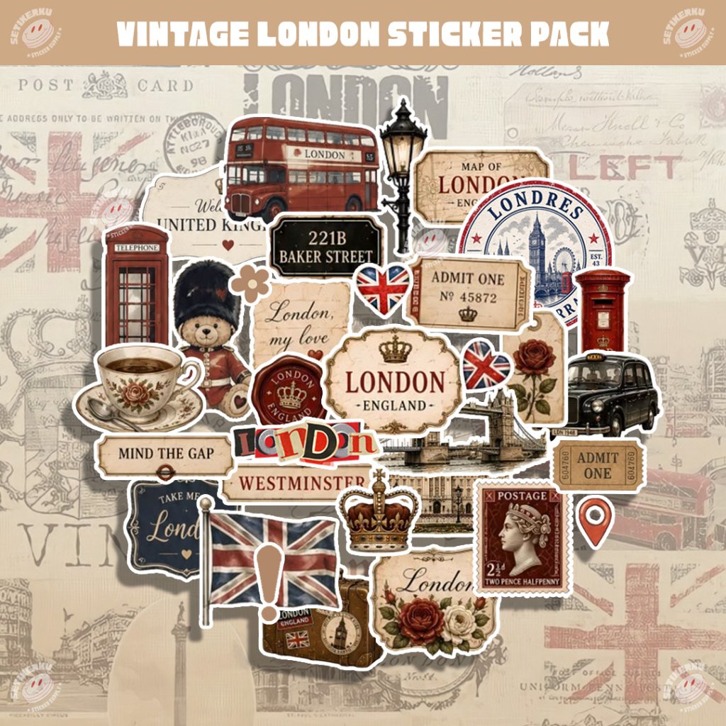 28pcs VINTAGE LONDON Sticker Pack | stiker vintage london vinyl aesthetic