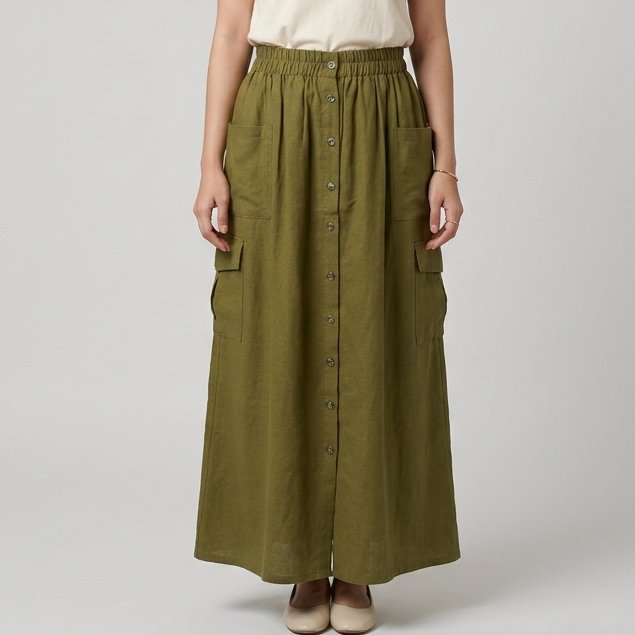 ROK CARGO PANJANG LINEN / ROK CARGO PANJANG WANITA