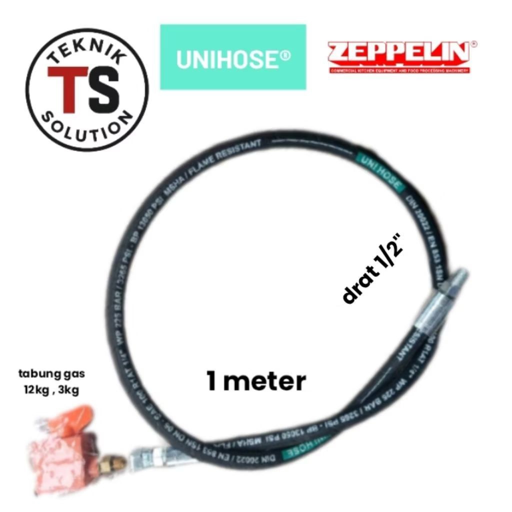 Selang Gas LPG 12kg drat 1/2" UNIHOSE + regulator zeppelin