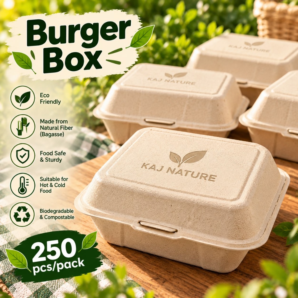 Bagasse Box Burger 6" Clamshell Putih Eco Friendly