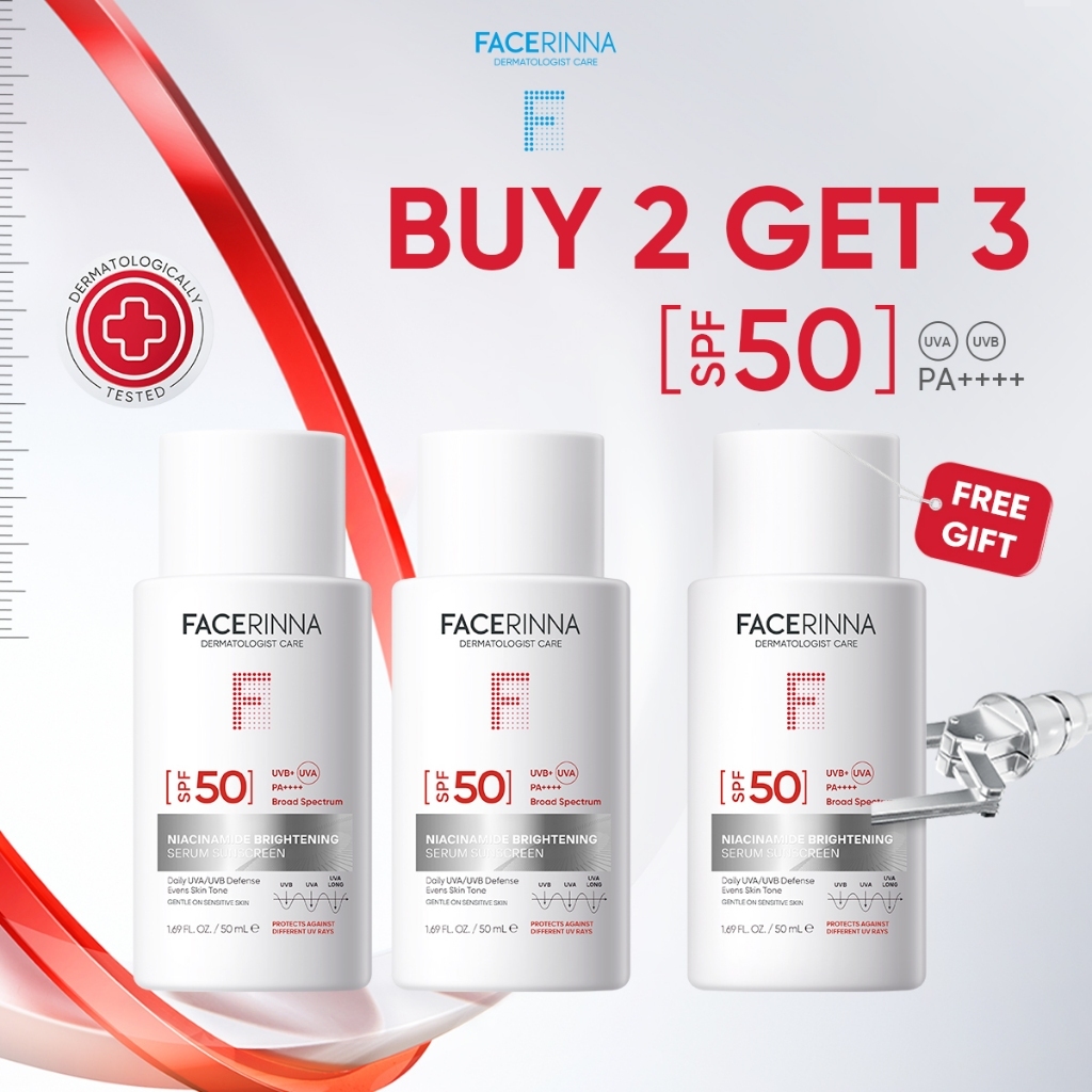 [TASYA FARASYA APPROVED] Facerinna Niacinamide Brightening Serum Sunscreen SPF 50 PA++++ 50ml | Proteksi UV Daily UV Defense | Menyerap Cepat Mencerahkan Fade Dark Spots | Tone Up Cream & Sunblock | Untuk Kulit Berminyak & Berjerawat | Skincare BPOM