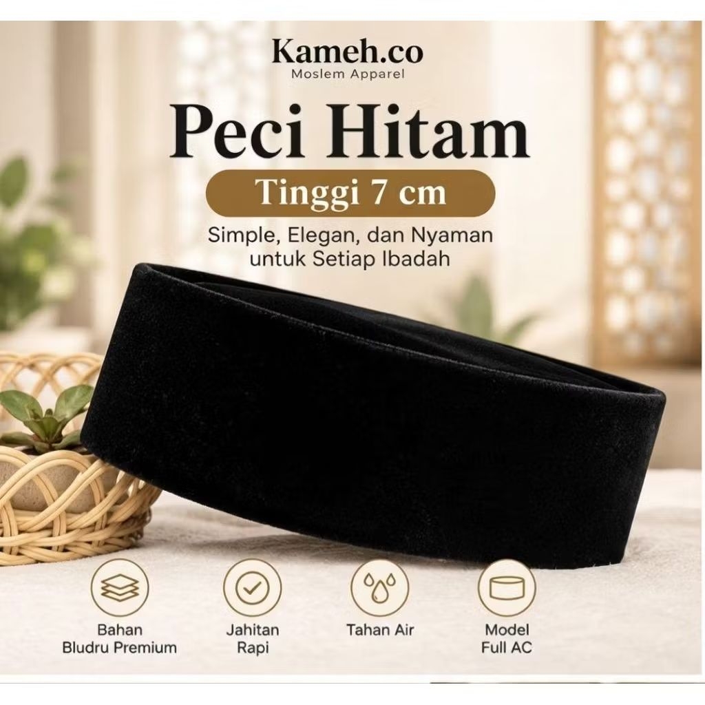 peci hitam tinggi 7cm