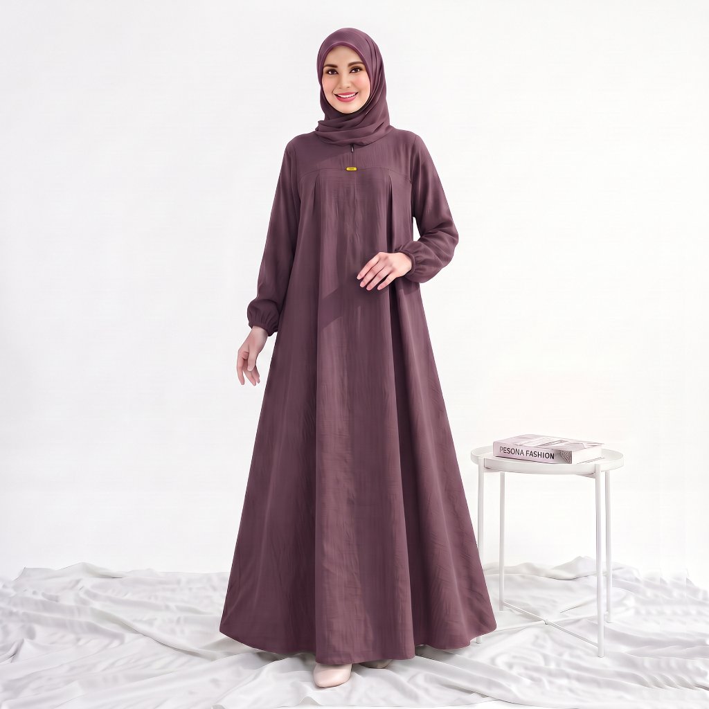 Gamis Wanita Muslimah Lebaran Bahan Crinkle Airflow Model Longgar