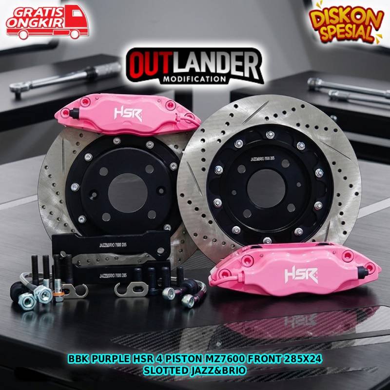 BBK BRIO,JAZZ / BBK PINK HSR 4 PISTON MZ7600 FRONT 285X24 DRILLED SLOTTED JAZZ&BRIO
