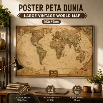 Poster Dinding Peta Dunia Karton Motif Retro / Peta Dunia